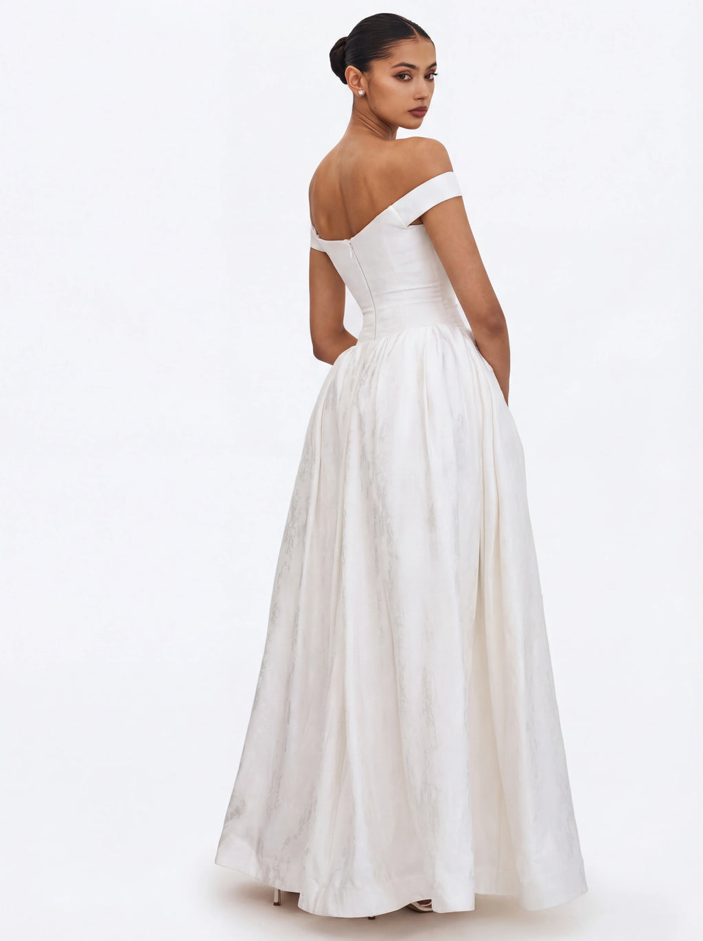 Tinsley White Jacquard Bardot Wedding Gown