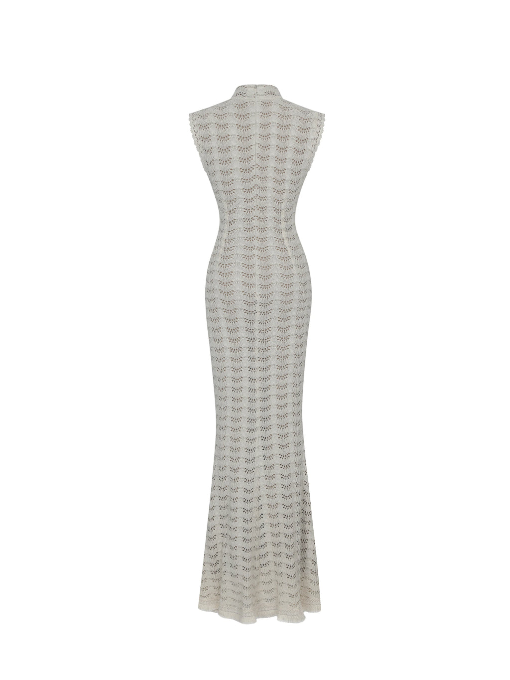 Xylona Beige Gold Crochet Teardrop Neckline Mermaid Maxi Dress