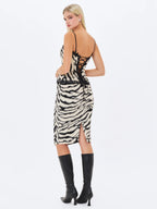 Xylena Black White Zebra Fur Midi Pencil Skirt