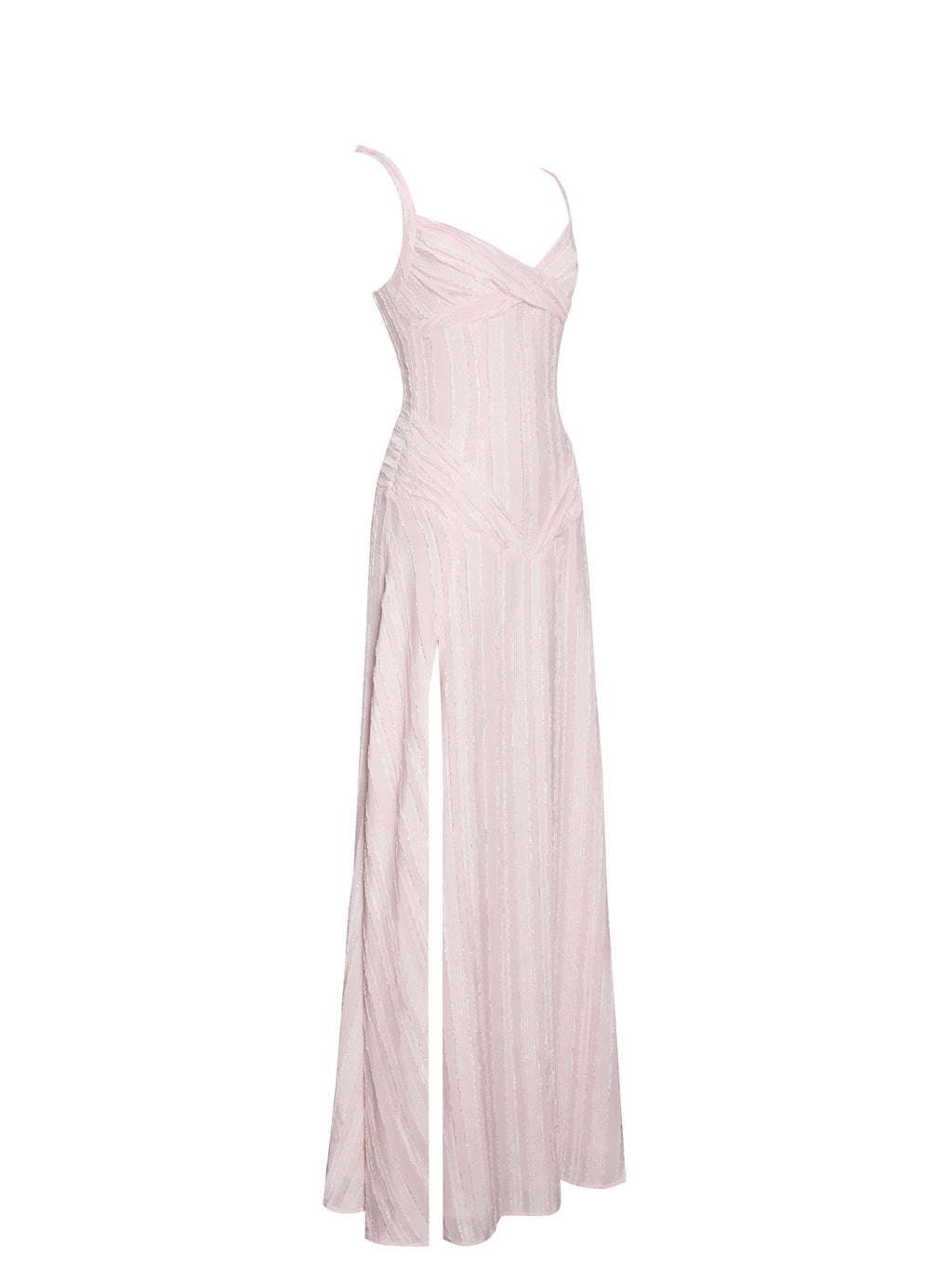 Mallory Baby Pink Stripe Jacquard High Slit Gown