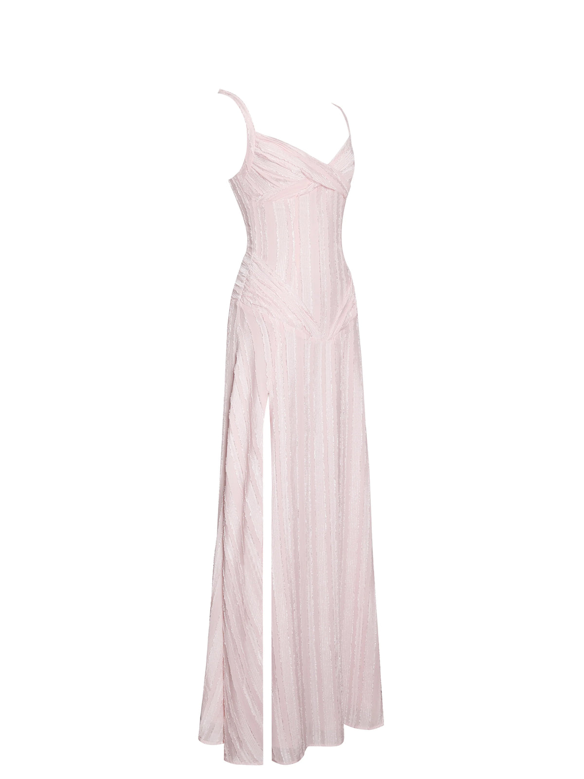 Mallory Baby Pink Stripe Jacquard High Slit Gown
