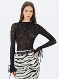 Ibera Black Animal Print Burnout Velvet Long Sleeve Bodysuit