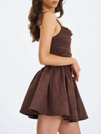 Raisa Mahogany Vegan Suede Ruched Mini Dress