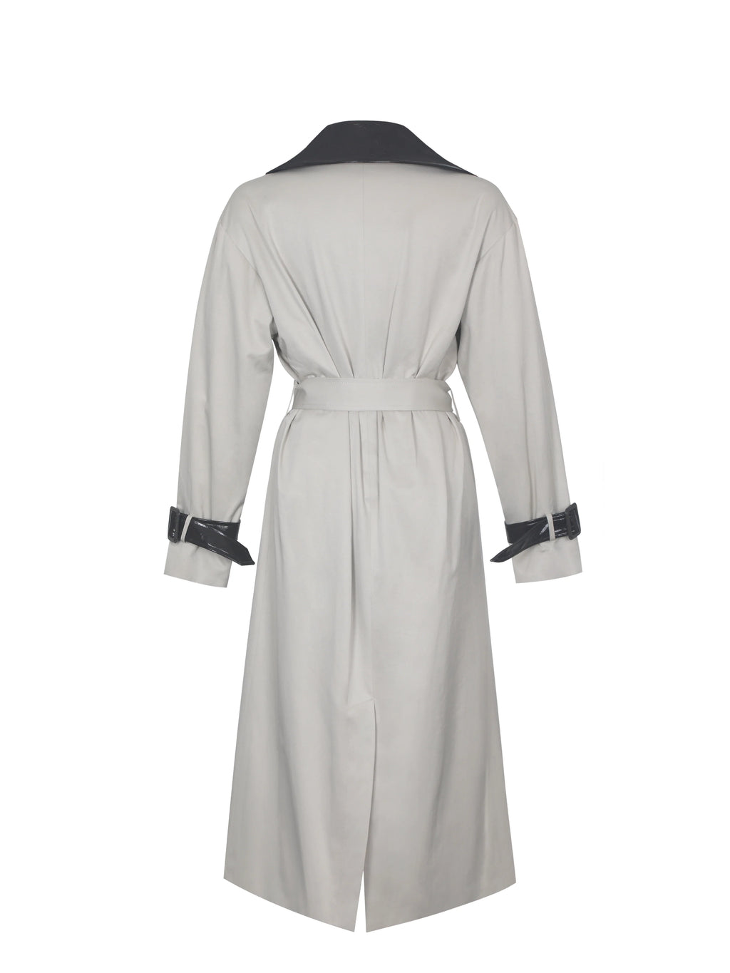 Umber Oyster Double Breasted Faux Leather Lapel Trench Coat