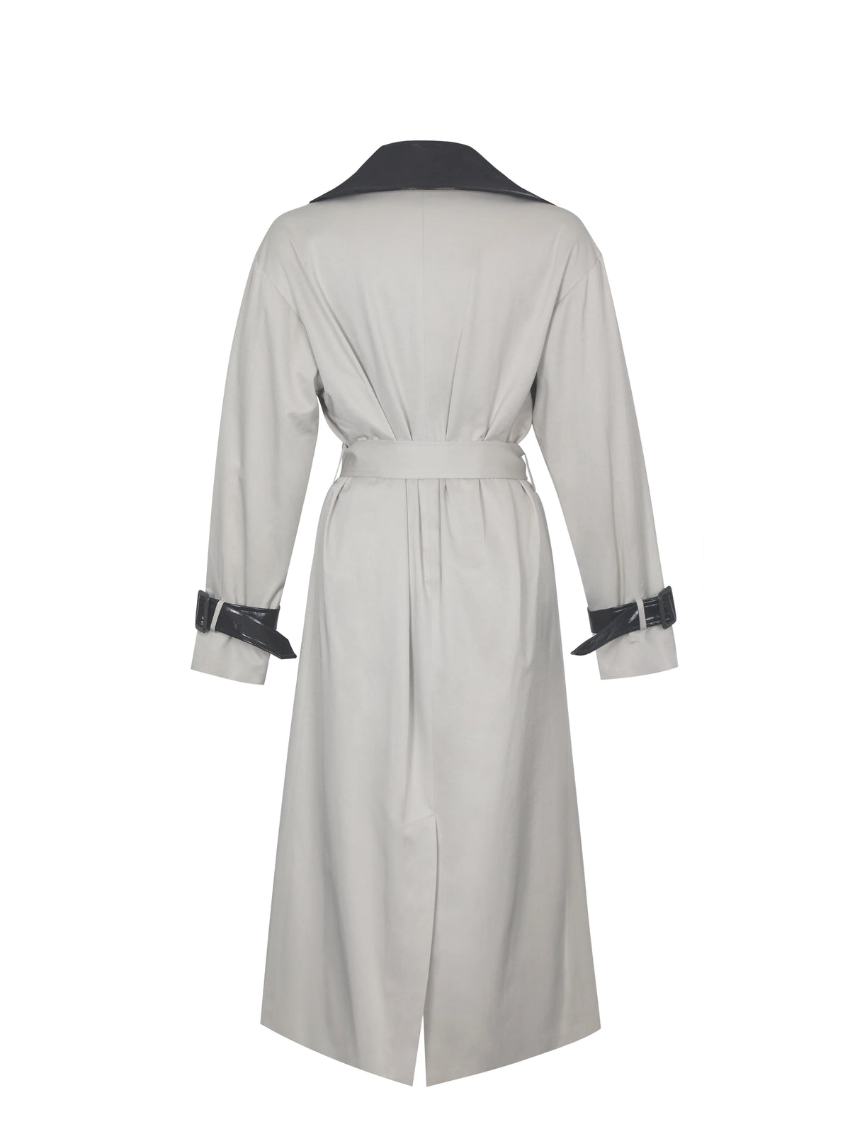 Umber Oyster Double Breasted Faux Leather Lapel Trench Coat