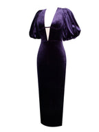 Coraline Purple Velvet Bubble Sleeve Backless Maxi Dress Archive Sale