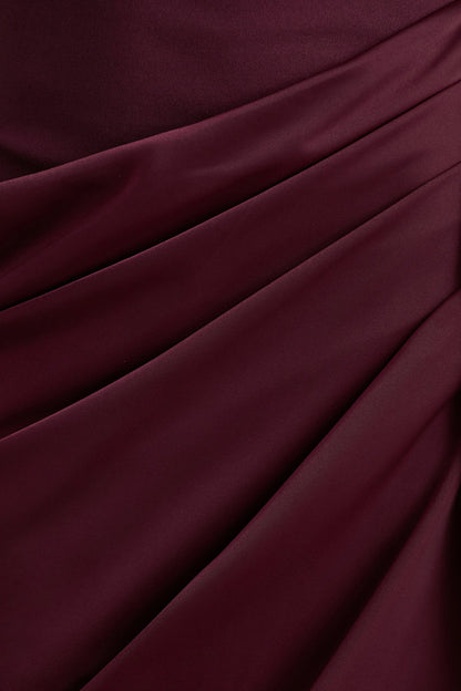 Raffie Plum Long Sleeve Midi Dress With Satin Wrap Skirt
