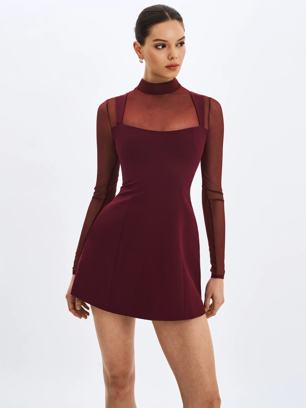 Natasha Burgundy Faux Two Piece Turtleneck Mini Dress