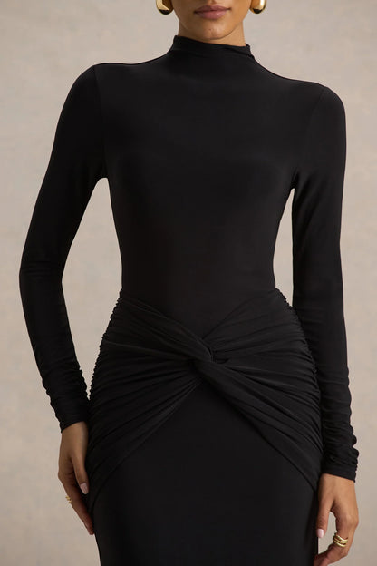 Alula Black High Neck Maxi Dress With Twist Detail