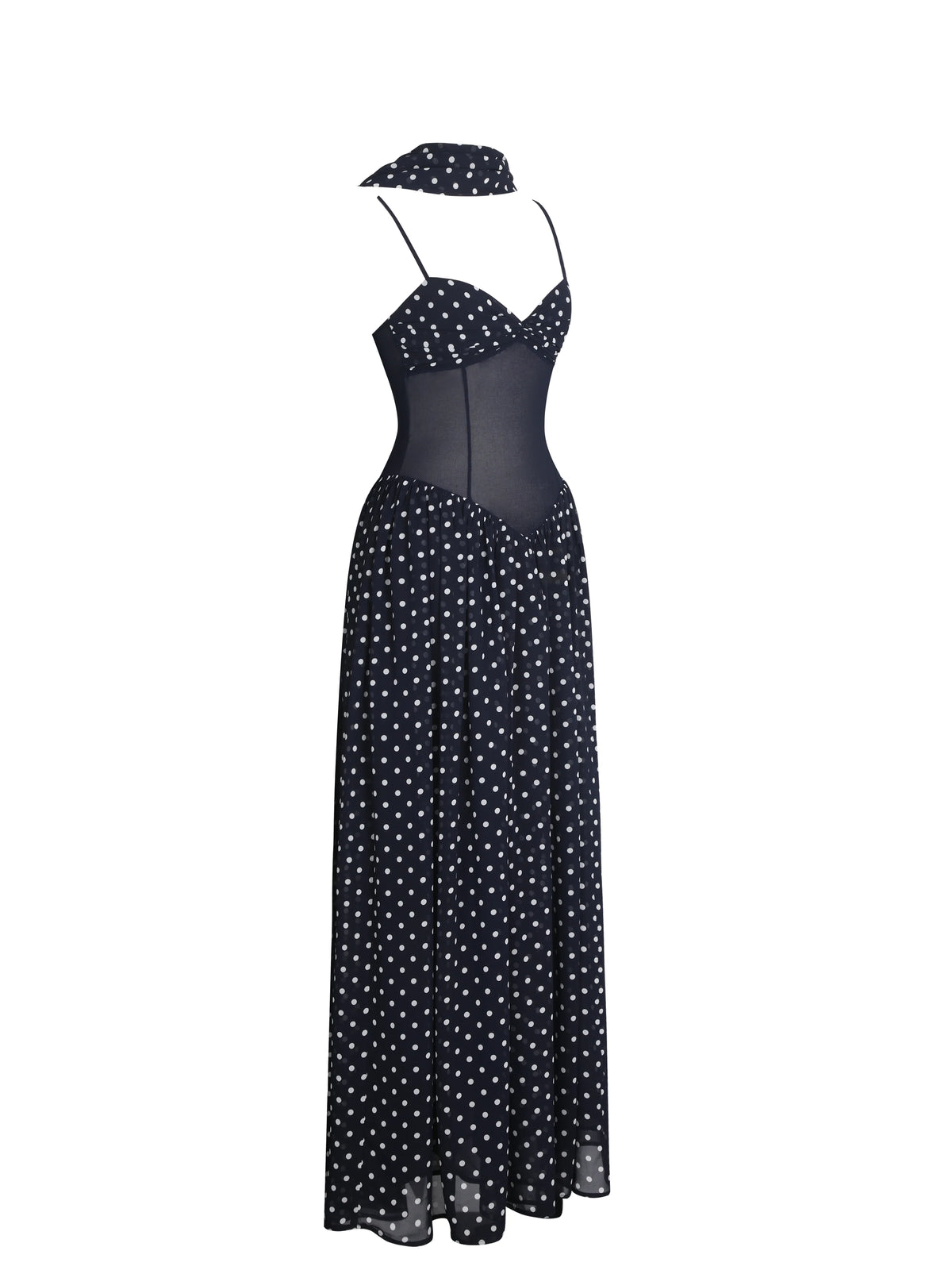 Juliette Navy Blue Polka Dot Chiffon Maxi Dress