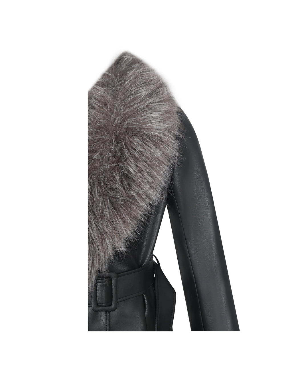 Nico Black Faux Leather Fur Trimmed Belted A Line Midi Coat