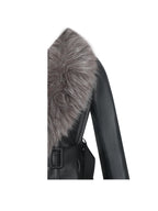 Nico Black Faux Leather Fur Trimmed Belted A Line Midi Coat