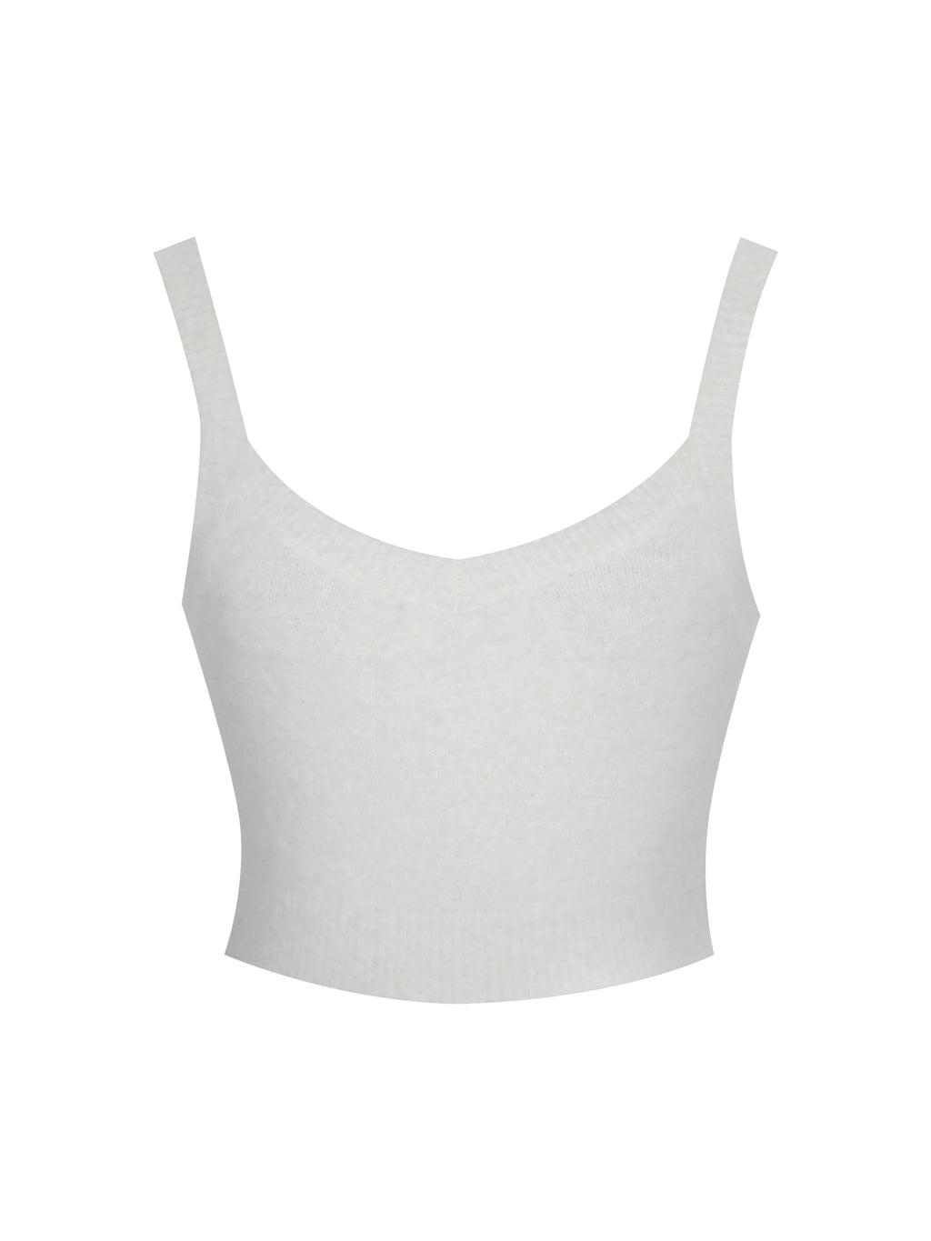 Selene White Wool Blend Ribbed Knit V Neck Top