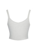 Selene White Wool Blend Ribbed Knit V Neck Top