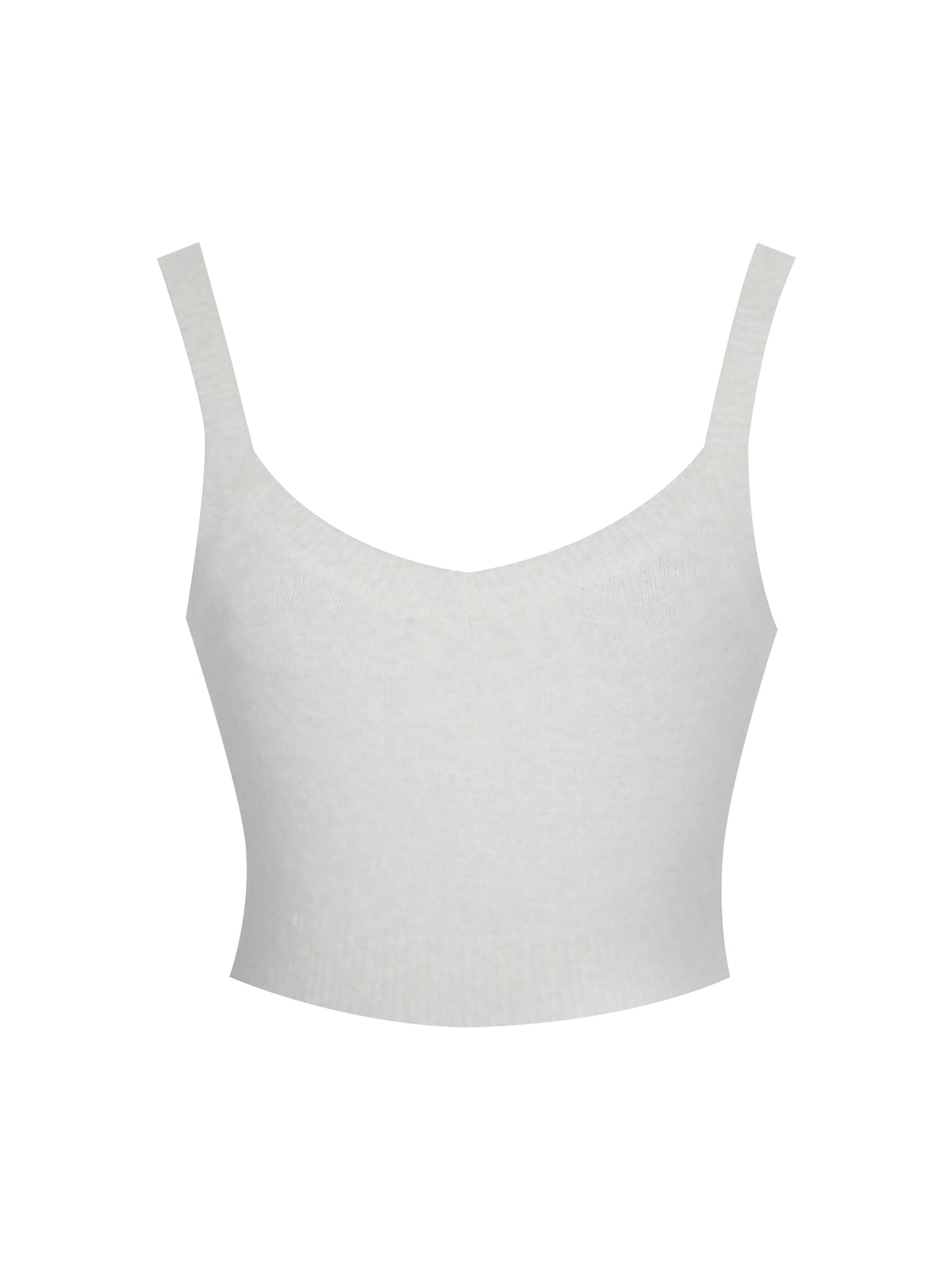Selene White Wool Blend Ribbed Knit V Neck Top