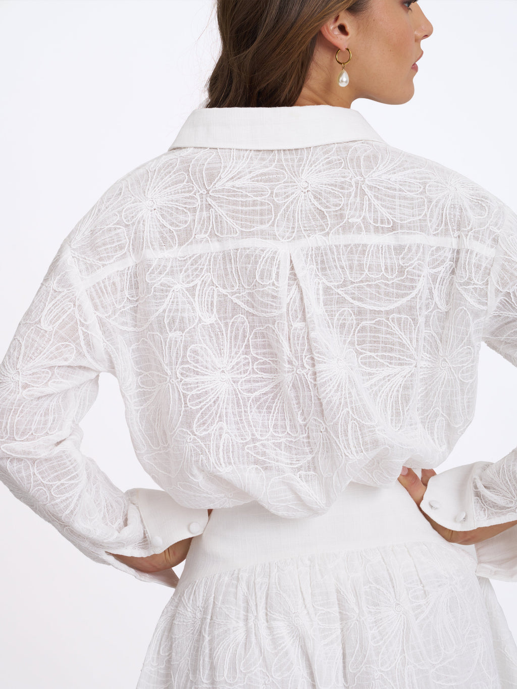 Quintina White Embroidered Cotton Gauze Button Down Shirt