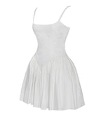 Kadi White Cotton Poplin Drop Waist Corset Mini Dress