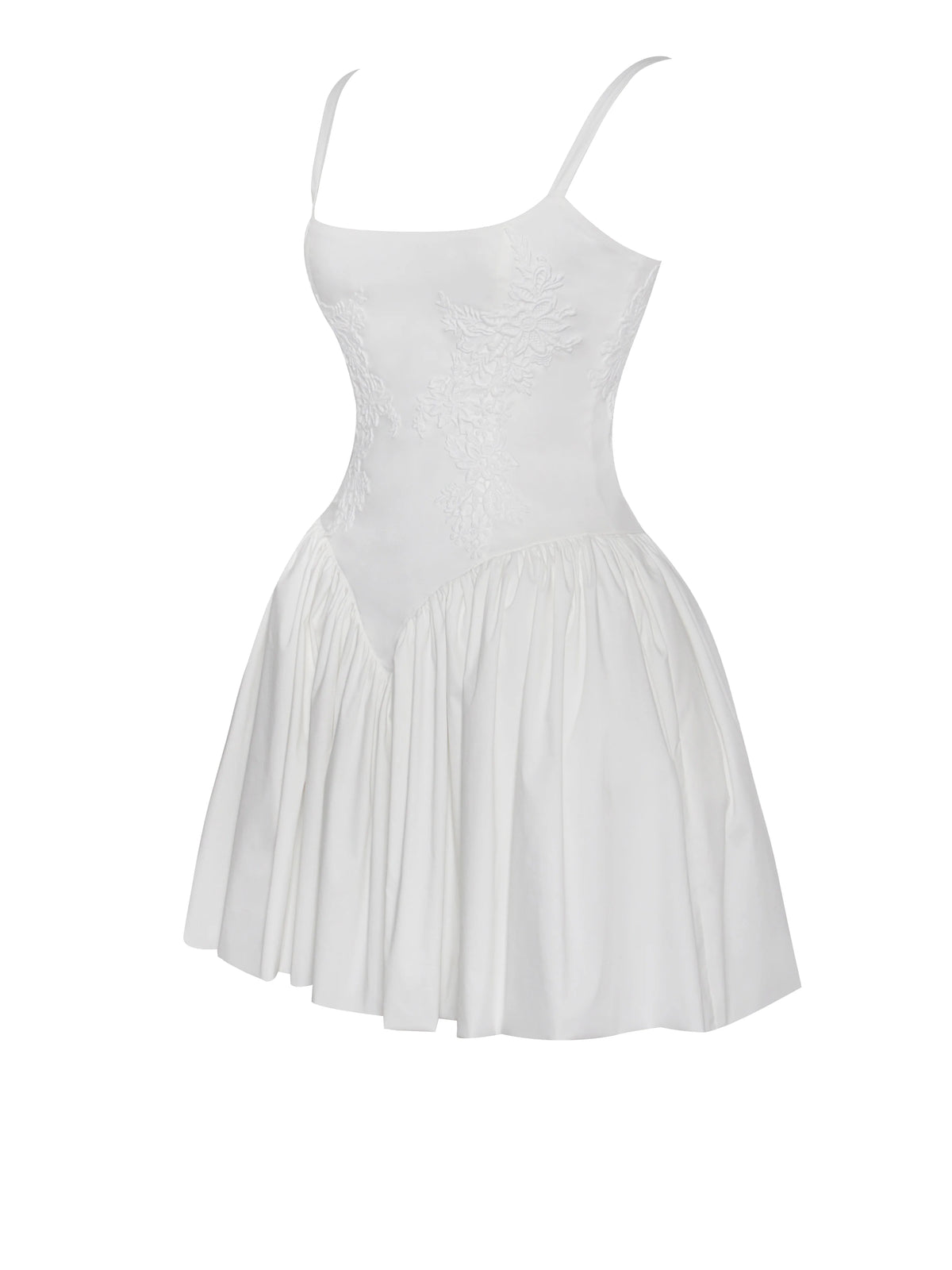 Kadi White Cotton Poplin Drop Waist Corset Mini Dress