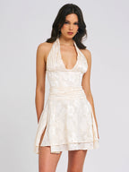 Quintana Jacquard Textured Slit Halter Mini Dress Archive Sale