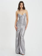 Sable Ruched Silver Glitter Mermaid Gown