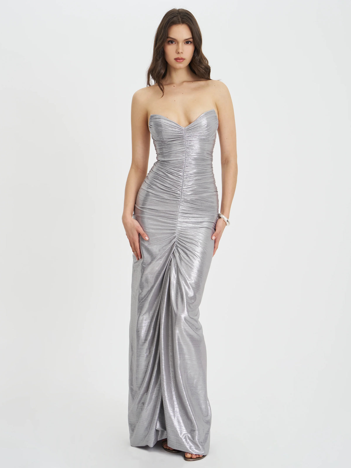 Sable Ruched Silver Glitter Mermaid Gown – Maymolly