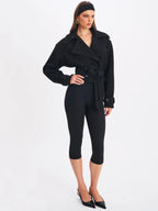 Dara Black Wool Blend Cropped Double Breasted Belted Coat