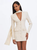 Jeannie Cream Blazer Mini Dress with Scarf