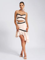 Yareli Beige Lace Trim Satin Strappy Top