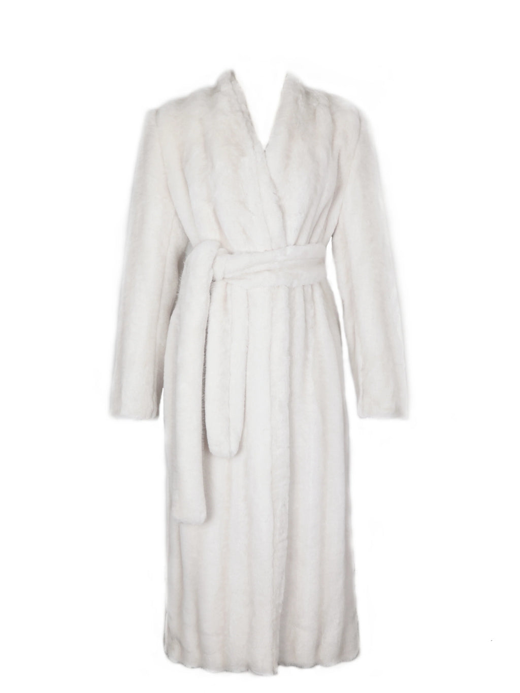 Celine Soft White Faux Mink Belted Longline Coat
