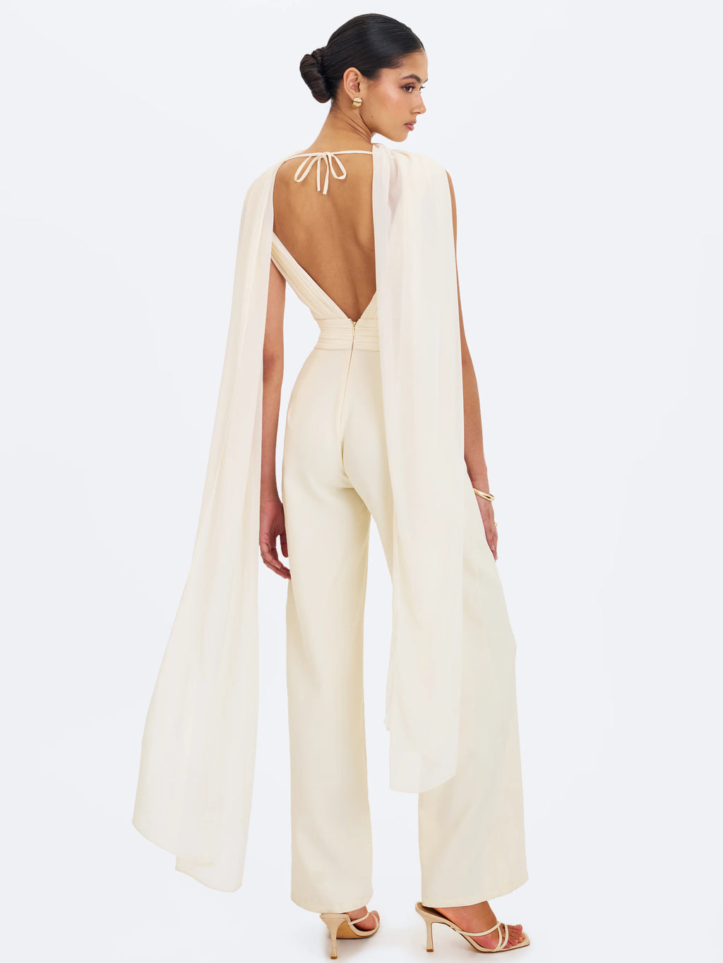 Harper Ivory Ruched V Neck Jumpsuit with Scarf