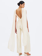 Harper Ivory Ruched V Neck Jumpsuit with Scarf