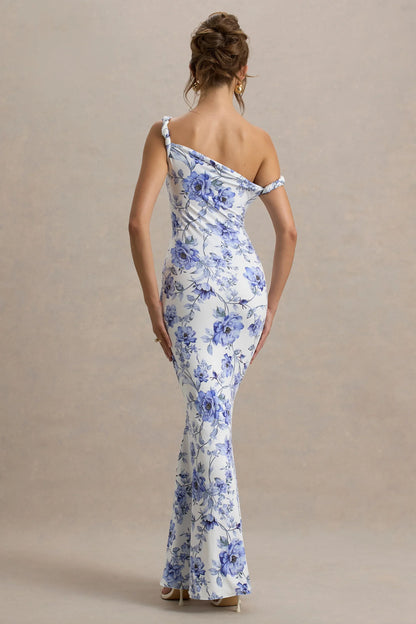 Lita Blue Floral Twisted Asymmetric Maxi Dress