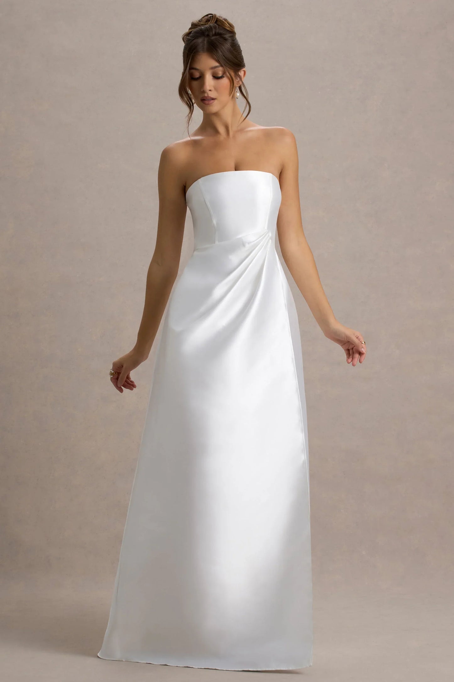 Universe White Bandeau Split Puff Skirt Maxi Dress