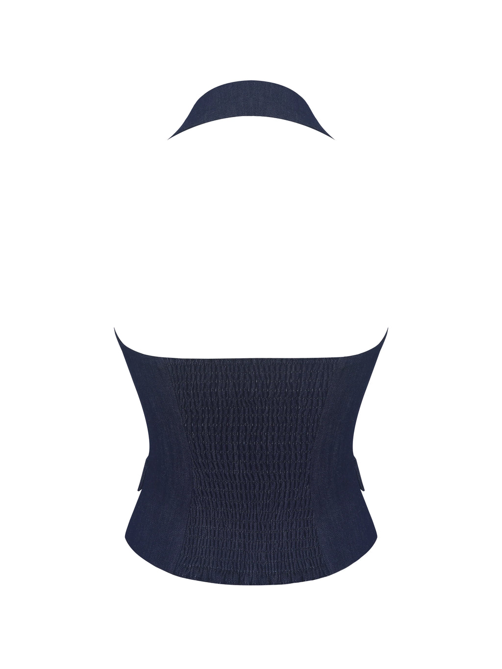 Mavis Indigo Denim Halter Single Breasted Lapel Top