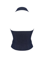 Mavis Indigo Denim Halter Single Breasted Lapel Top