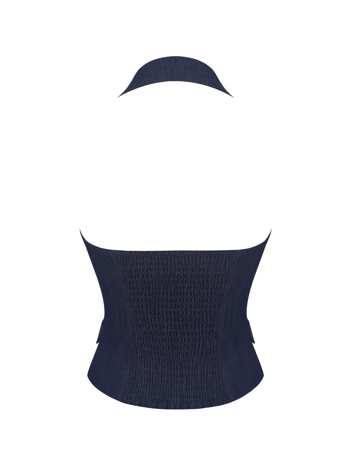 Mavis Indigo Denim Halter Single Breasted Lapel Top