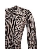 Waylynn Nude Black Animal Print Burnout Velvet Detail Mesh Backless Maxi Dress