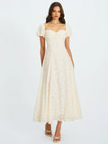 Pandora White Bubble Sleeve Backless Maxi Dress