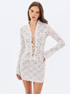 Prynn White Brushed Lace Front Tie Top