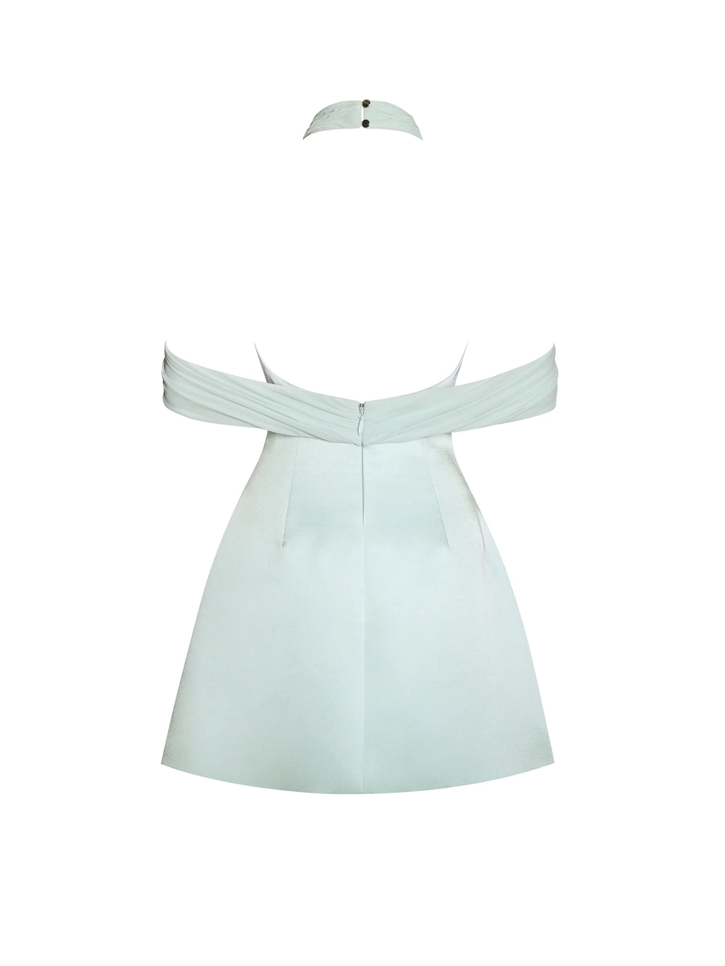 Zafrina Light Cyan Halter Off shoulder Backless Mini Dress