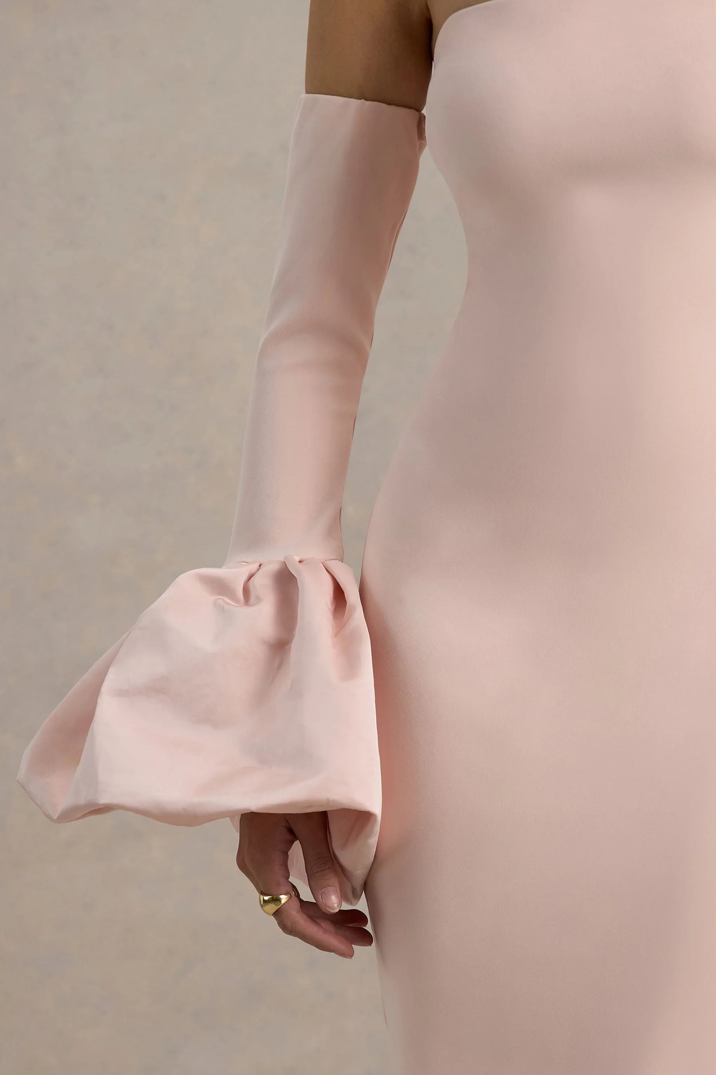 Myah Pink Bandeau Long Sleeve Maxi Dress With Puff Cuffs
