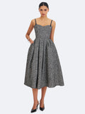 Katalina Black White Tweed Backless Midi Dress