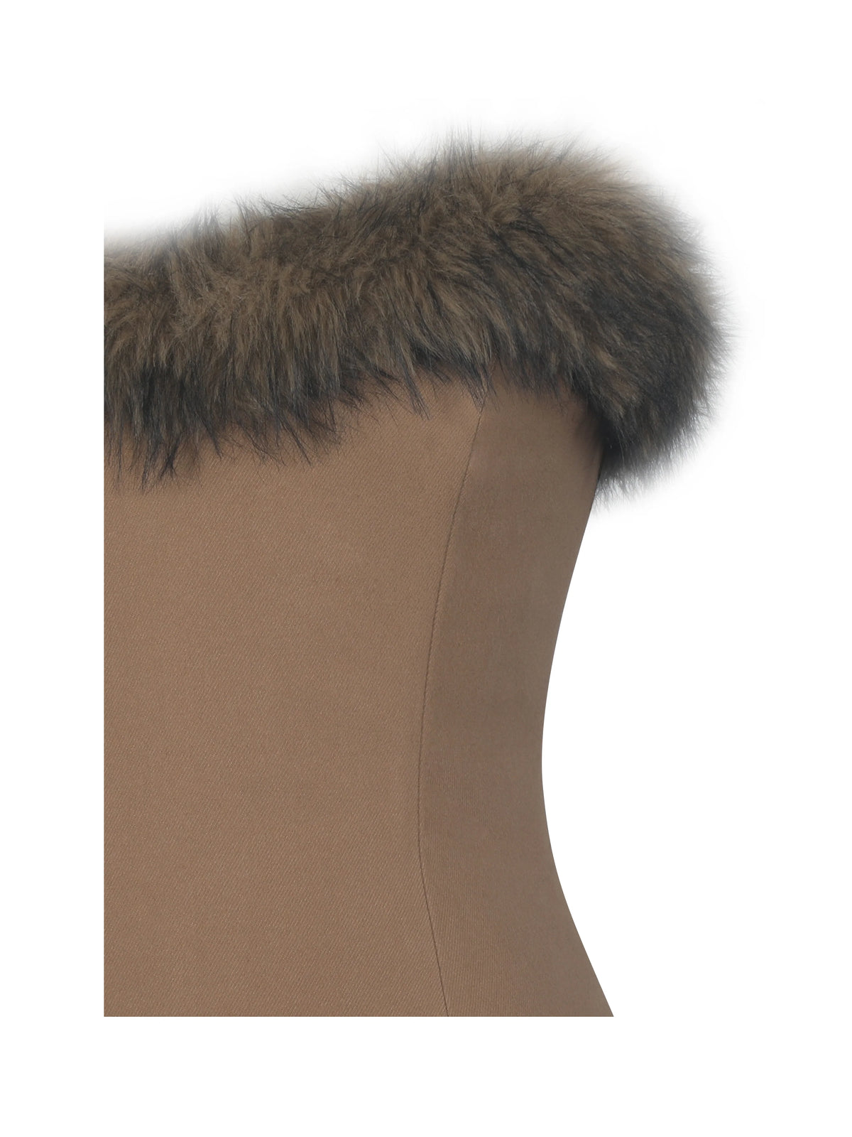 Rayanne Chestnut Strapless Fur Trimmed Sweetheart Midi Dress