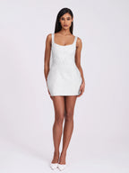 Tais Pearl Beaded Cocoon Shape Sleeveless Mini Dress
