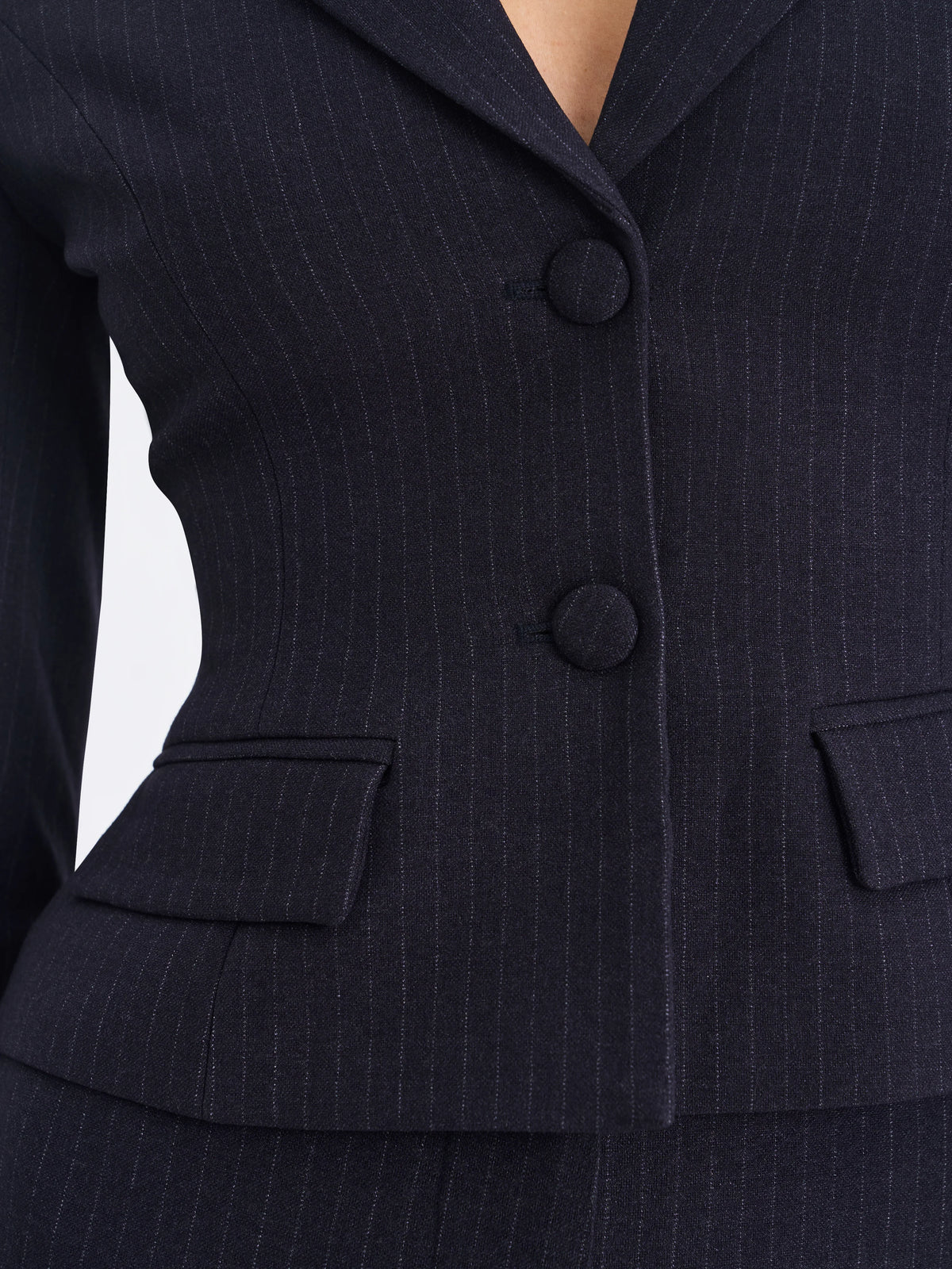 Quinne Navy Striped Single Breasted Peplum Blazer
