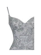 Olisa Silver Beaded Peplum Tassel Maxi Dress