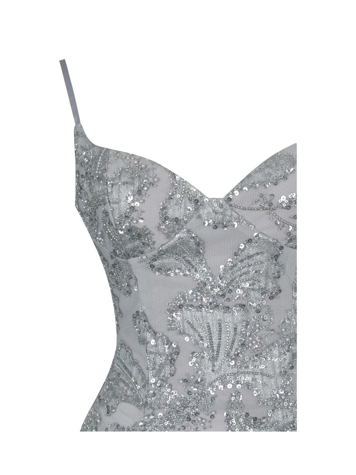 Olisa Silver Beaded Peplum Tassel Maxi Dress