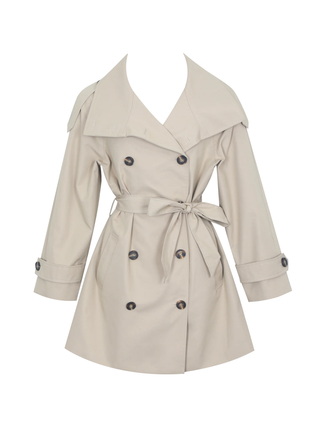 Vanetta Tan High Collar Double Breasted Trench Mini Coat