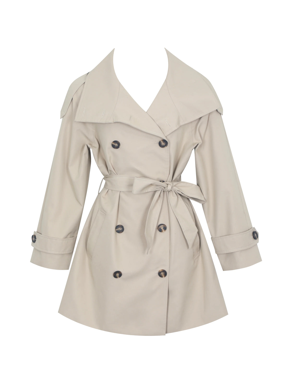 Vanetta Tan High Collar Double Breasted Trench Mini Coat