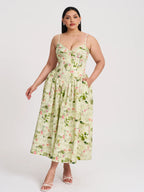Jacinda Green Floral Print Linen Midi Dress